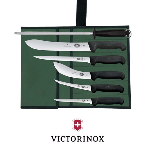 Victorinox 6PCS Deluxe Bullnose Butcher Skinner Knife Set with Canvas Wrap