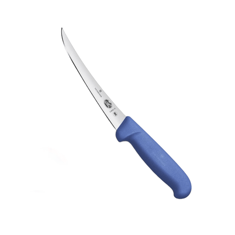 a blue and white knife on a black background