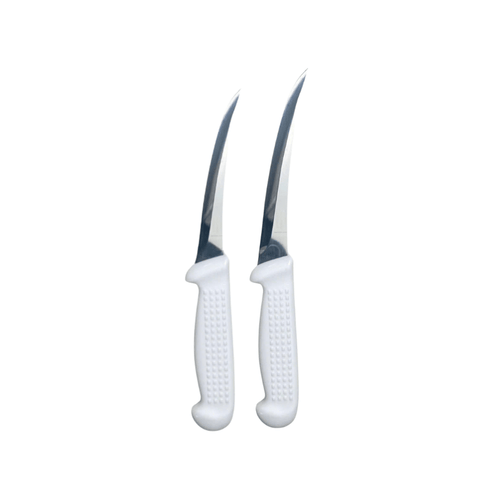 Curved Boning Knife Set 5 Inch & 6 Inch White Handle