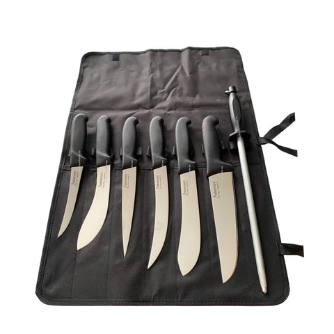 Diekensen 8PCS Butcher Knife Set - Boning Skinning Sticking Breaking Steel Black