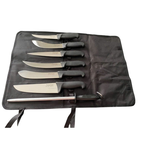 Diekensen 8PCS Butcher Knife Set - Boning Skinning Sticking Breaking Steel Black