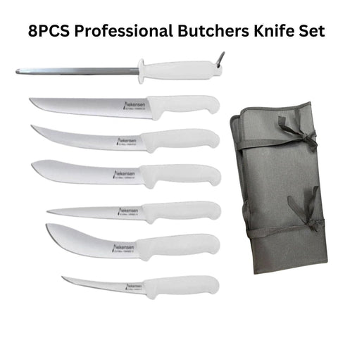 Diekensen 8PCS Butcher Knife Set - Boning Skinning Sticking Breaking Steel White