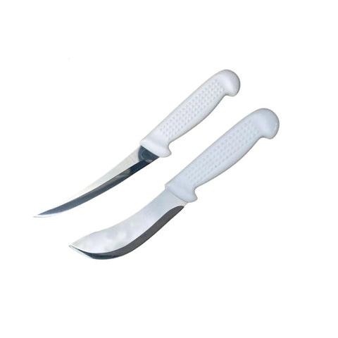 Diekensen Butchers 15cm 6'' Curved Skinning Boning Knife Set White Ridged Grip H