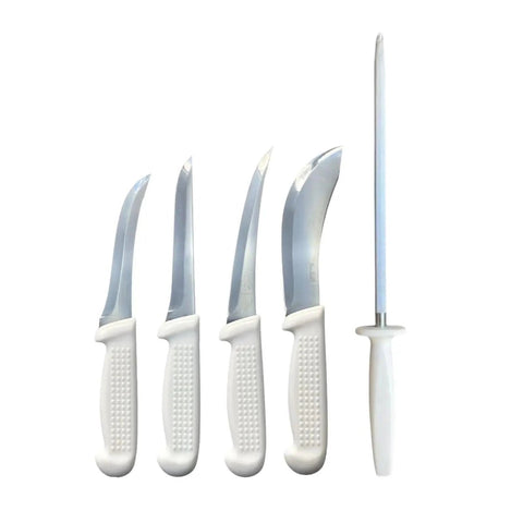 Diekensen Butchers 5-PC Knife Set Curved Straight Boning Skinning Knives & Steel