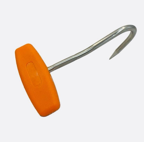 Orange tool with a metal hook on a white background