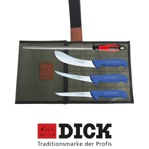 F.Dick 4PCS Butcher Knife Set Boner Set 12" Steel – Combo 3 Stiff Straight Boning