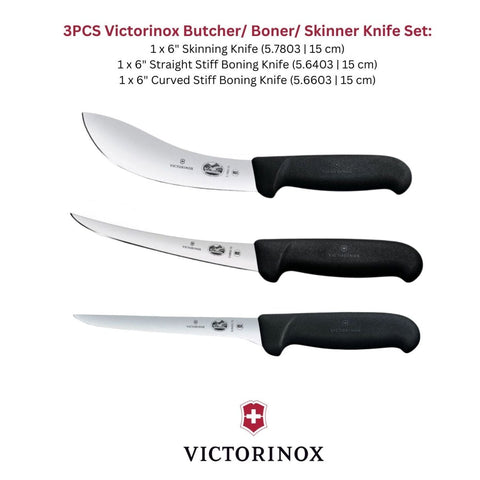 New Victorinox Butchers Knife Set 6" Skinning Straight Curved Stiff Boning Knife