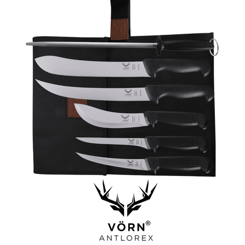 Vorn Antlorex 6PCS Premium German Steel Farm Butcher Knifewith 12" Sharpening Steel & Canvas Wrap