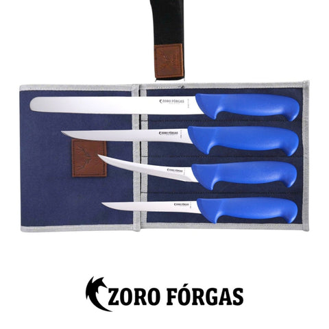 Zoro Forgas 4PCS Boat Filleting Knife Kit Barra Skinner Narrow Filleting & Boning with Canvas Wrap