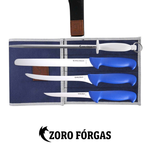 Zoro Forgas 4PCS Commercial Fishing Knife Set with Skinning Flexible Filleting Boning Knives Canvas Wrap