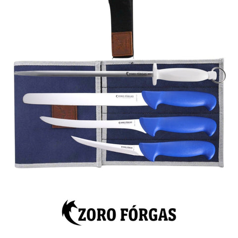 Zoro Forgas 4PCS Professional Fishing Knife Set – Fillet, Boning & Skinning with Canvas Wrap