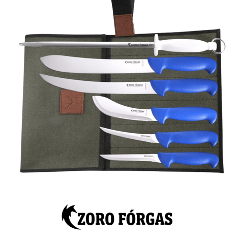 Zoro Forgas 6PCS All-Rounder Farm, Butcher & Hunter Knife Set with Canvas Wrap