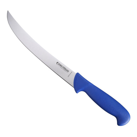 Knife with a blue handle on a white background